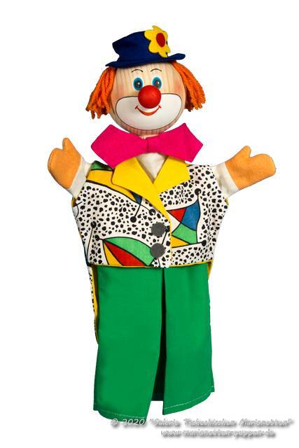 Marionnette à main clown en plastique vintage / sourire / points
