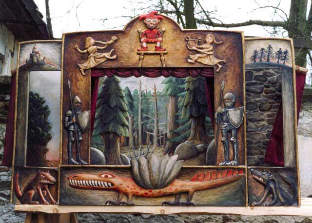 Théâtre de marionnettes en bois Antik